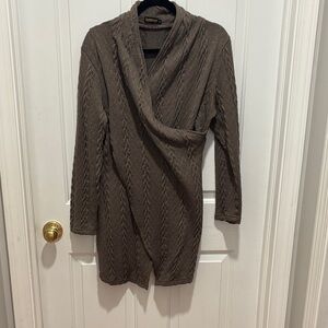 Brown Cable Wrap Knit Women Sweater Dress